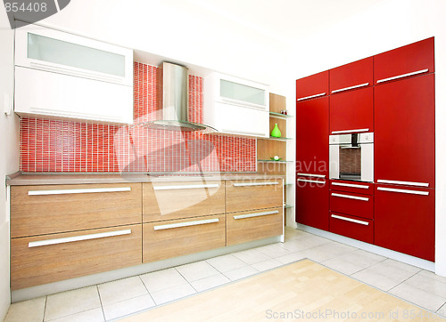 Image of Red kitchen angle 2