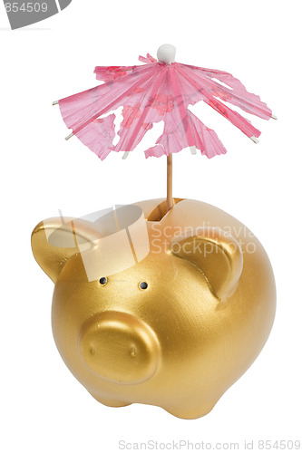 Image of Piggy bank with tattered umbrella