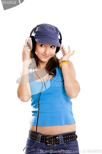 Image of Young girl listen music