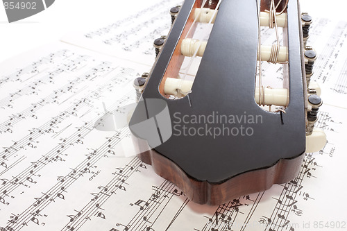 Image of Closeup Guitar Headstock and Notes
