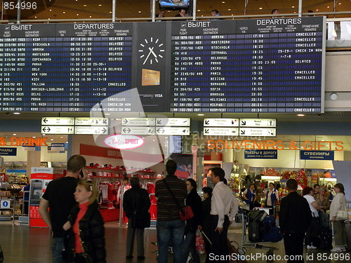 Image of Russia. Moscow. International airport Sheremetyevo. 15 April 2010. Timetable with cancellations