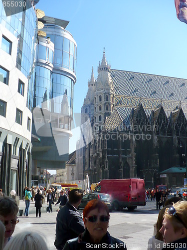 Image of no captionAustria. Vienna. St. Stephen's Cathedral facing modern business centre  