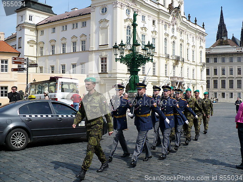 Image of Czechia. Prague. Hradcany. Prague Castle. Guard of honour after the relief  