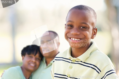 Image of Handsome African American Boy with Parents