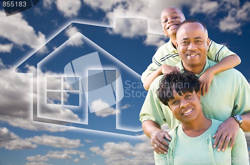 Image of Family Over Clouds, Sky and House Icon
