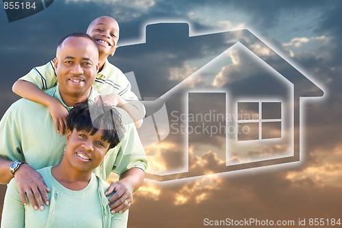 Image of Family Over Clouds, Sky and House Icon