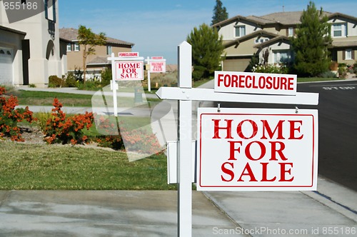 Image of Row of Foreclosure Home For Sale Real Estate Signs