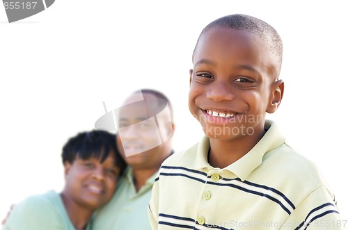 Image of Handsome African American Boy with Parents Isolated