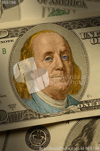 Image of Close-up of Benjamin Franklin on the $100 bill
