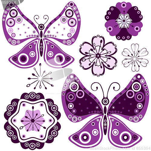 Image of Set flowers and butterflies