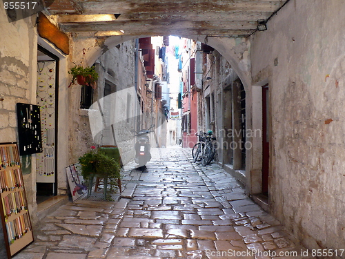 Image of Croatia. Istria. Rovinj. Narrow marble croatian small street