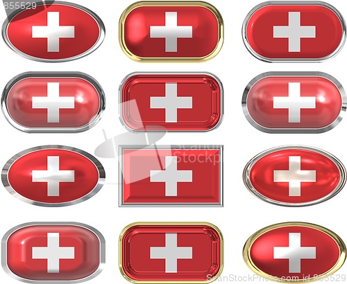 Image of 12 buttons of the Flag of Switzerland