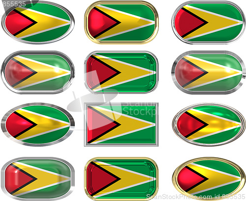 Image of twelve buttons of the Flag of Guyana