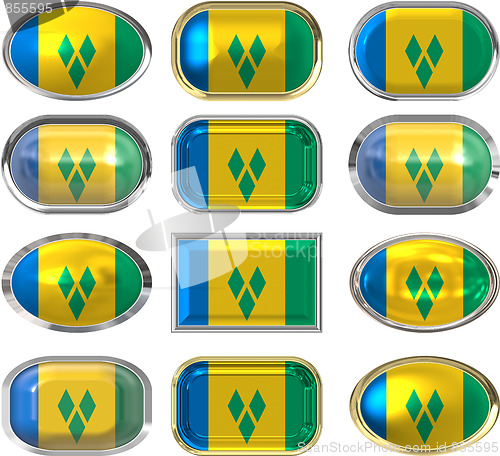 Image of twelve buttons of the Flag of Saint Vincent and the Grenadines