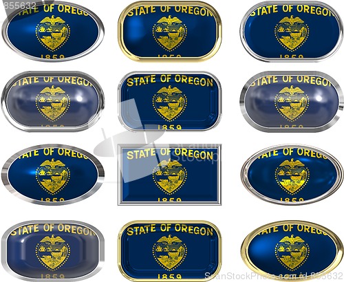 Image of 12 buttons of the Flag of Oregon