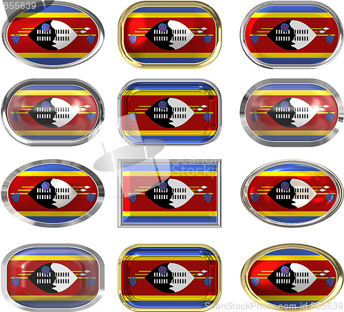 Image of twelve buttons of the Flag of Swaziland