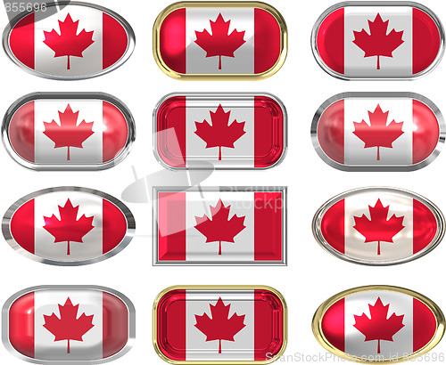 Image of twelve buttons of the Flag of Canada