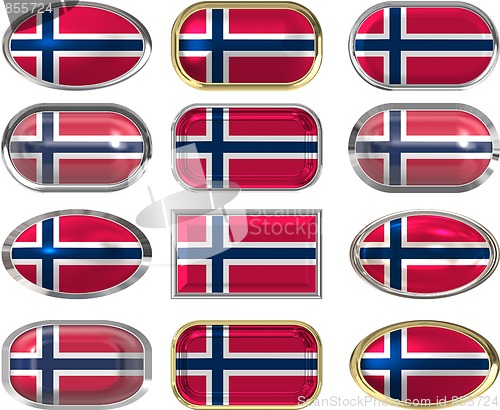 Image of 12 buttons of the Flag of Norway