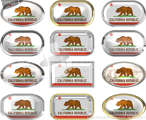 Image of twelve buttons of the Flag of California