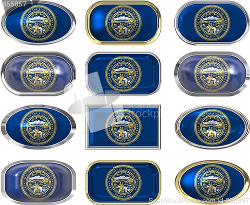 Image of 12 buttons of the Flag of Nebraska