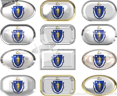 Image of 12 buttons of the Flag of massachusetts