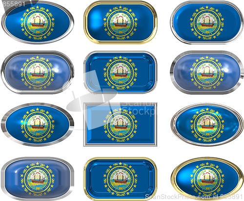 Image of 12 buttons of the Flag of New Hampshire