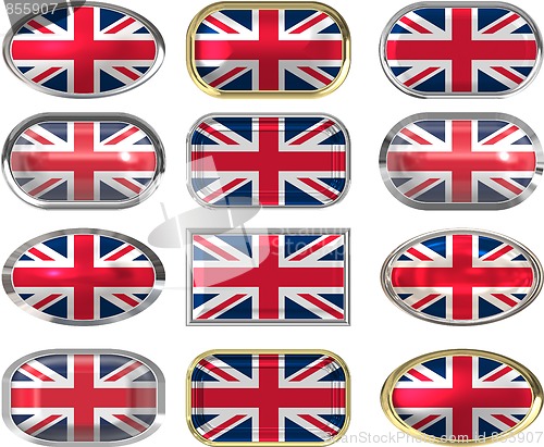 Image of 12 buttons of the Flag of the United Kingdom