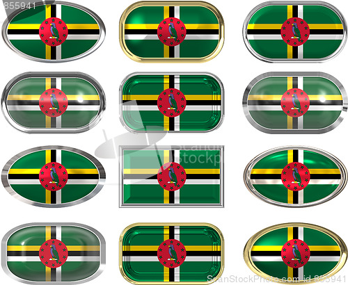 Image of twelve buttons of the Flag of Dominica