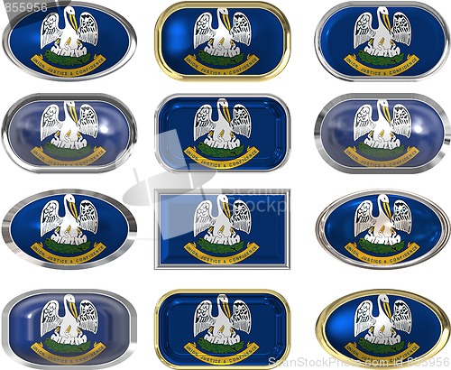 Image of 12 buttons of the Flag of Louisiana