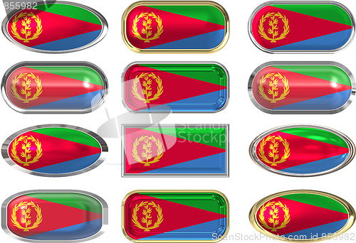 Image of twelve buttons of the Flag of Entrea
