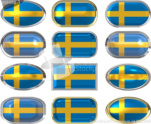 Image of 12 buttons of the Flag of Sweden