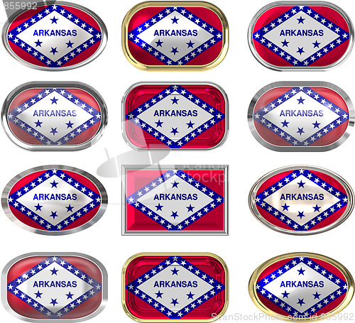 Image of twelve buttons of the Flag of Arkansas