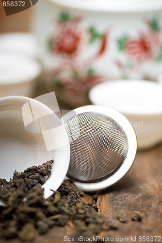 Image of green chinese tea set