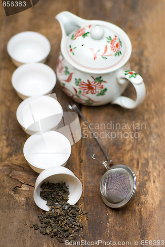 Image of green chinese tea set