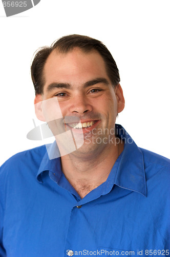 Image of smiling happy man in blue shirt