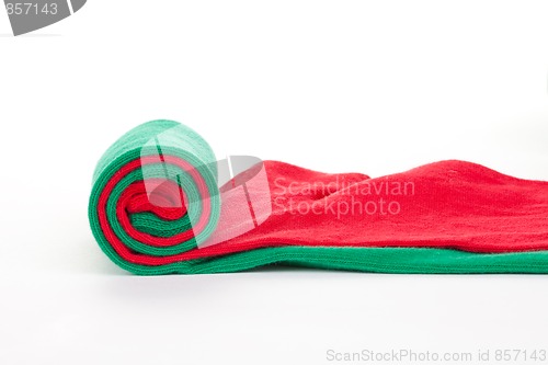 Image of Green and red colorful textile roll