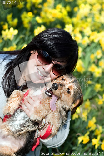 Image of Smiling Girl and Dog
