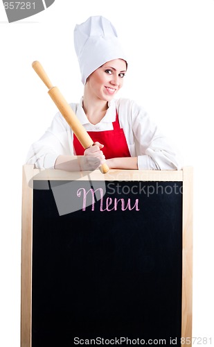 Image of Chef with rolling pin show menu