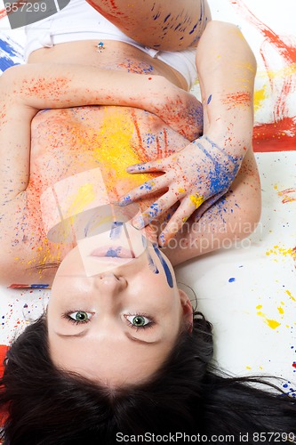 Image of Woman painted with colors