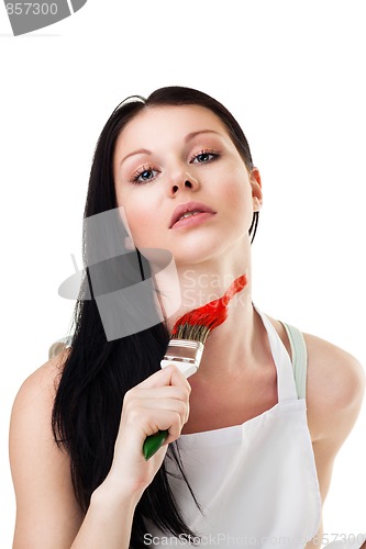 Image of Woman tired from renovation and painting