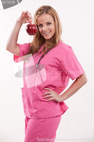 Image of Attractive blonde female caucasian nurse doctor