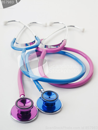 Image of pink and blue stethoscopes