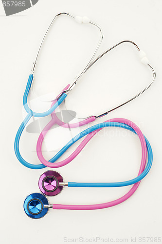 Image of pink and blue stethoscopes