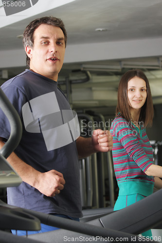 Image of Man and woman on treadmills