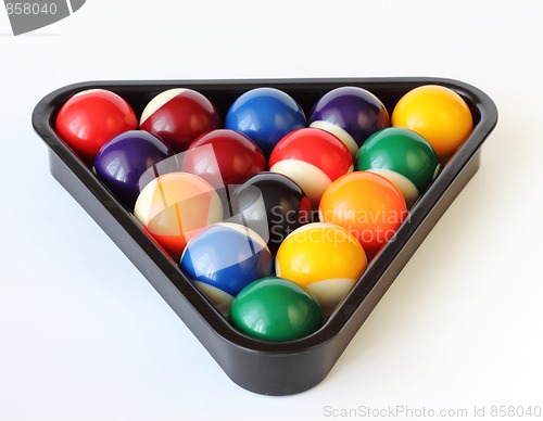 Image of Brightly colored pool or billiard balls on white