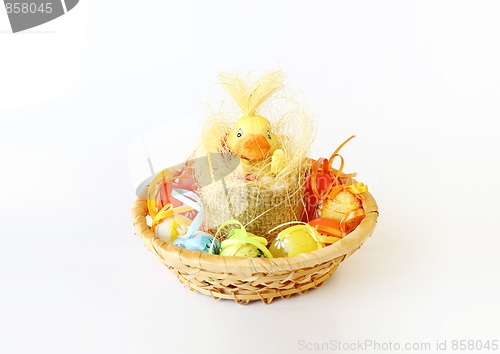 Image of easter decoration with small duck and eggs