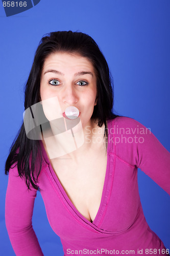 Image of beautiful woman with gum elastic