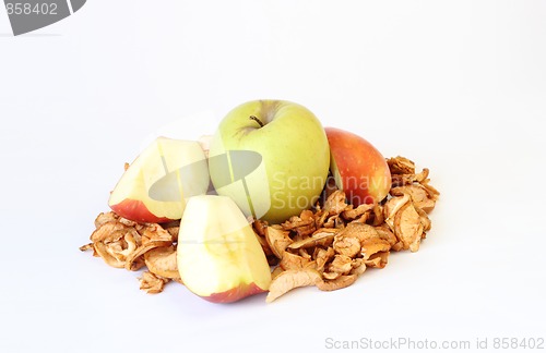 Image of green sliced and dried apples on white