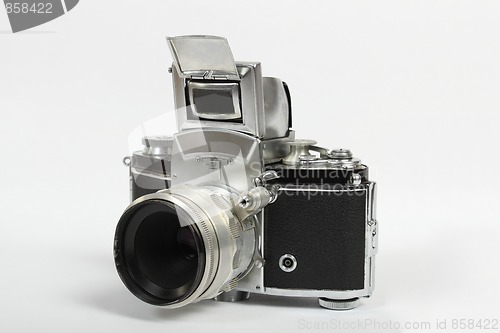 Image of retro old vintage analog photo camera on white