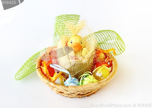 Image of easter decoration with small duck and eggs